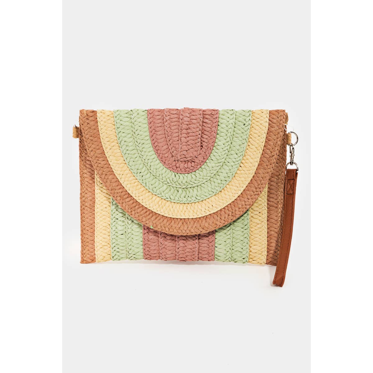 Rainbow Straw Braid Envelope Bag: Olive