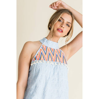 Embroidered Gingham Print Halter Top