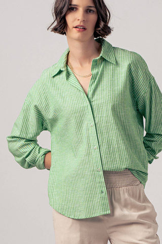 Timeless Pinstripe Button Up Shirt: PINK