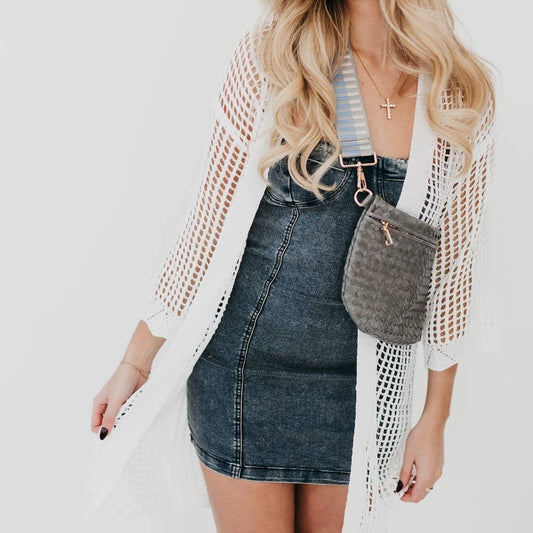 Coastal Views Crochet Tie Kimono: White