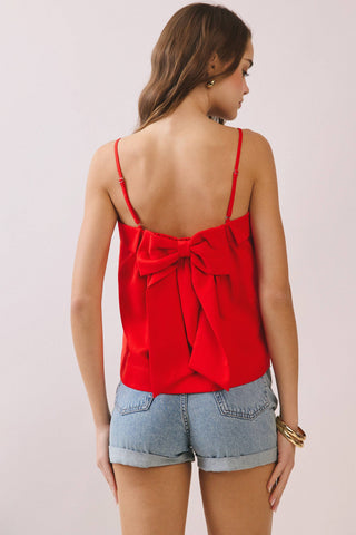 CT9854-Bow Back Detail Spaghetti Strap Cami Top: Red / L