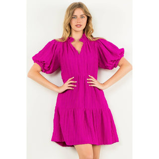 Stella Tiered Puff Sleeve Textured Dress