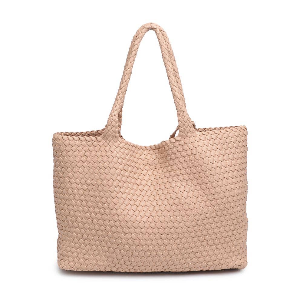 Solana Woven Vegan Leather Tote: Burgundy