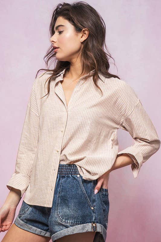 Timeless Pinstripe Button Up Shirt: BLUE