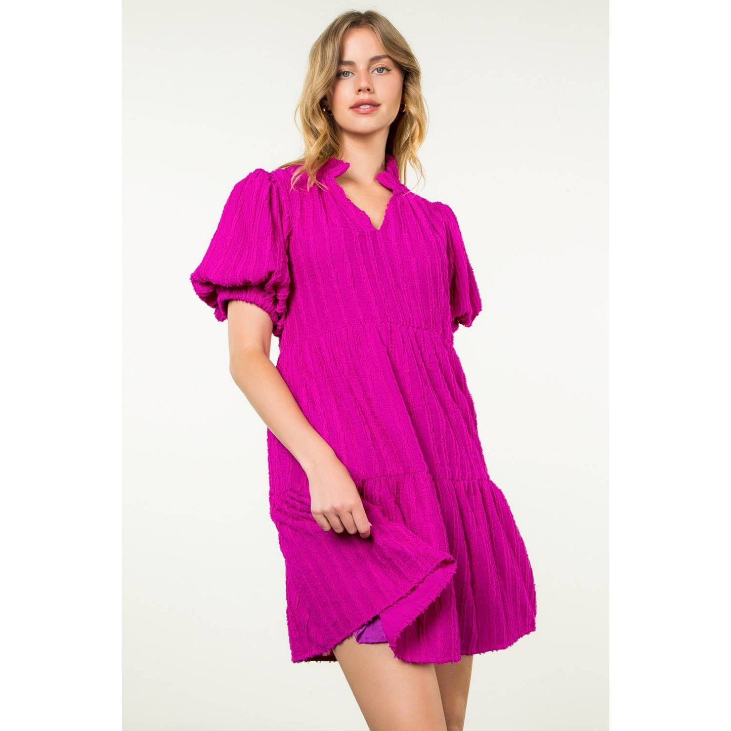 Stella Tiered Puff Sleeve Textured Dress