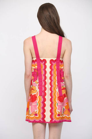 RIC-RAC TRIMMED WIDE SHOULDER STRAP FLORAL DRESS FD34165: IVORY MULTI / M