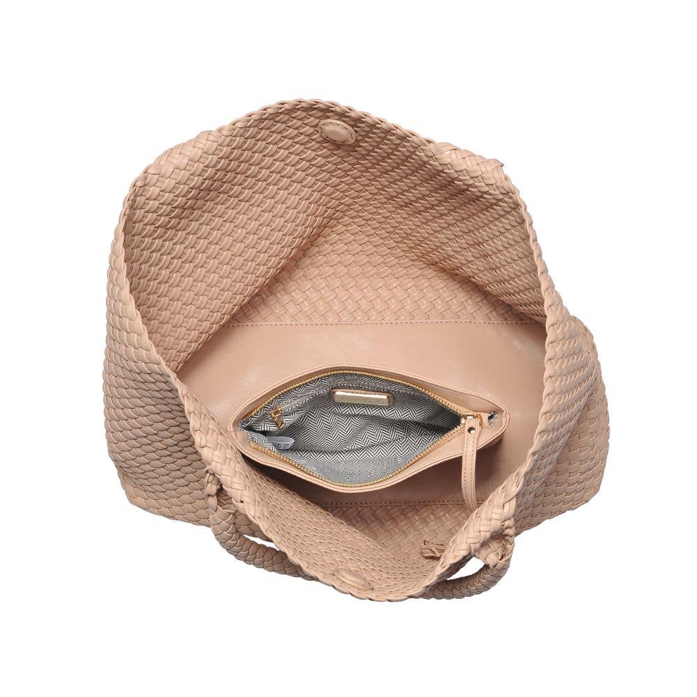 Solana Woven Vegan Leather Tote: Tan