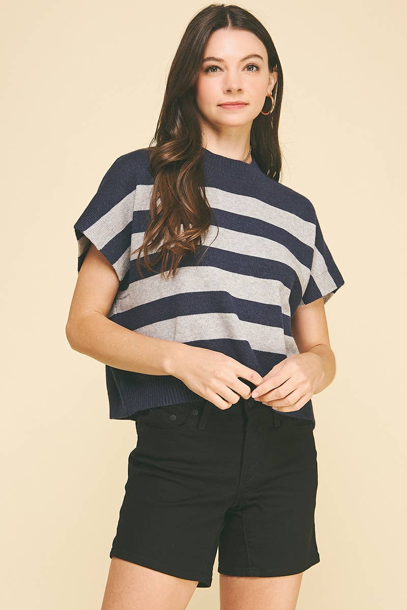 STRIPE SWEATER VEST - 4739WA: NAVY/GREY / L