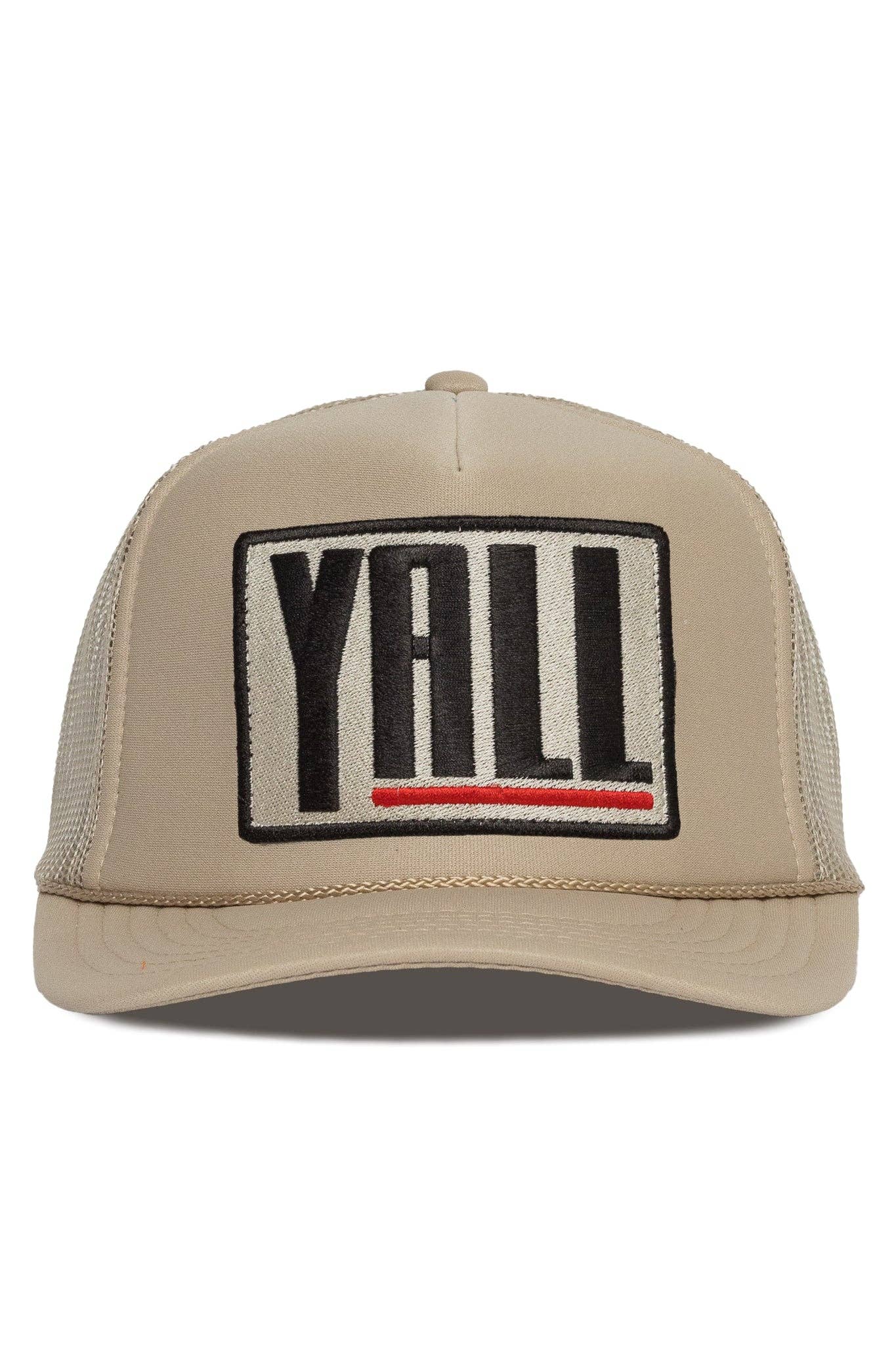 Yall Trucker Hat in Tan: Tan