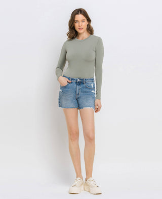 HIGH RISE DENIM MOM SHORTS: LA LA LAND