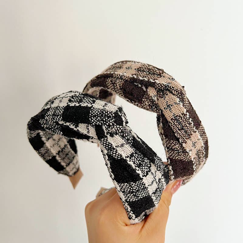 Knit Plaid Twist Headband