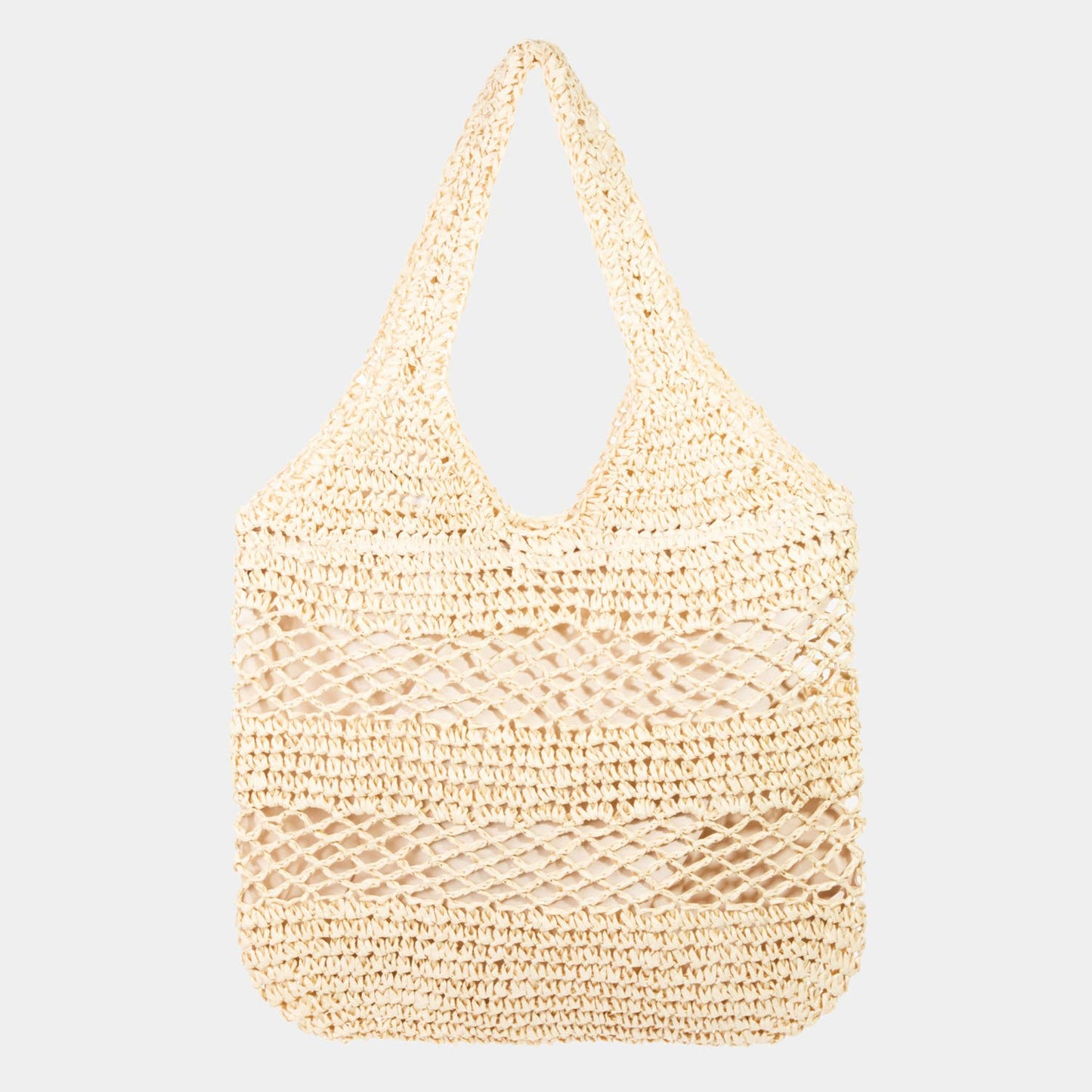 Intricate Straw Knitted Handle Tote Bag: Ivory