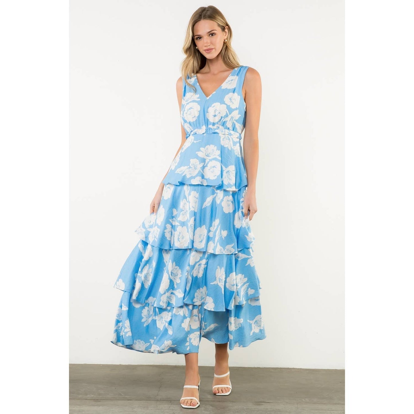 Floral Flutter Tiered Maxi Dress