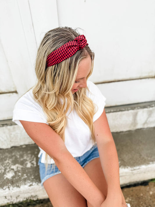 Red/Black Gingham Structured Headband