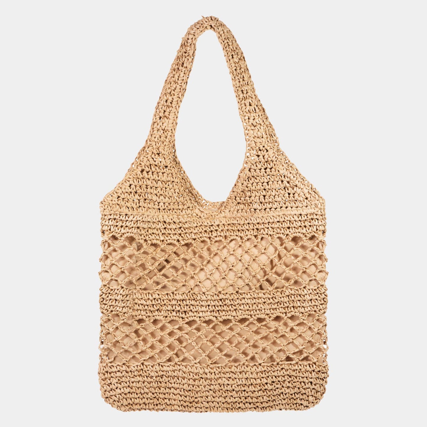 Intricate Straw Knitted Handle Tote Bag: Ivory