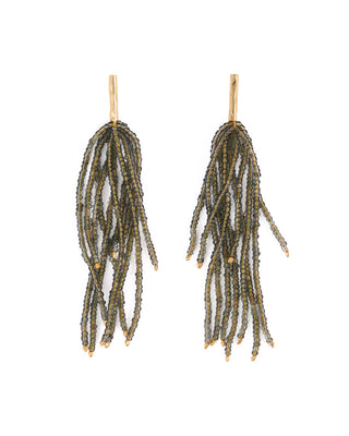 Marissa Brass + Bead Fringe Earrings Olive