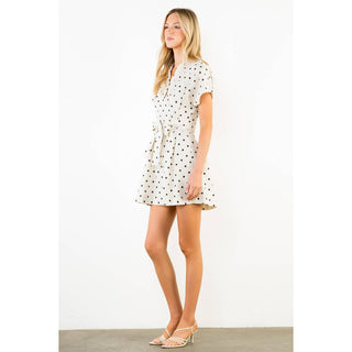 Short Sleeve Polka Dot Dress: BEIGE / XS-S-M-L(1-2-2-1)