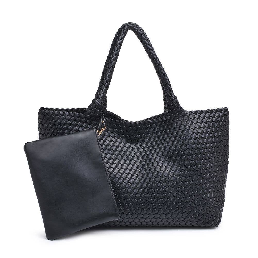 Solana Woven Vegan Leather Tote: Black