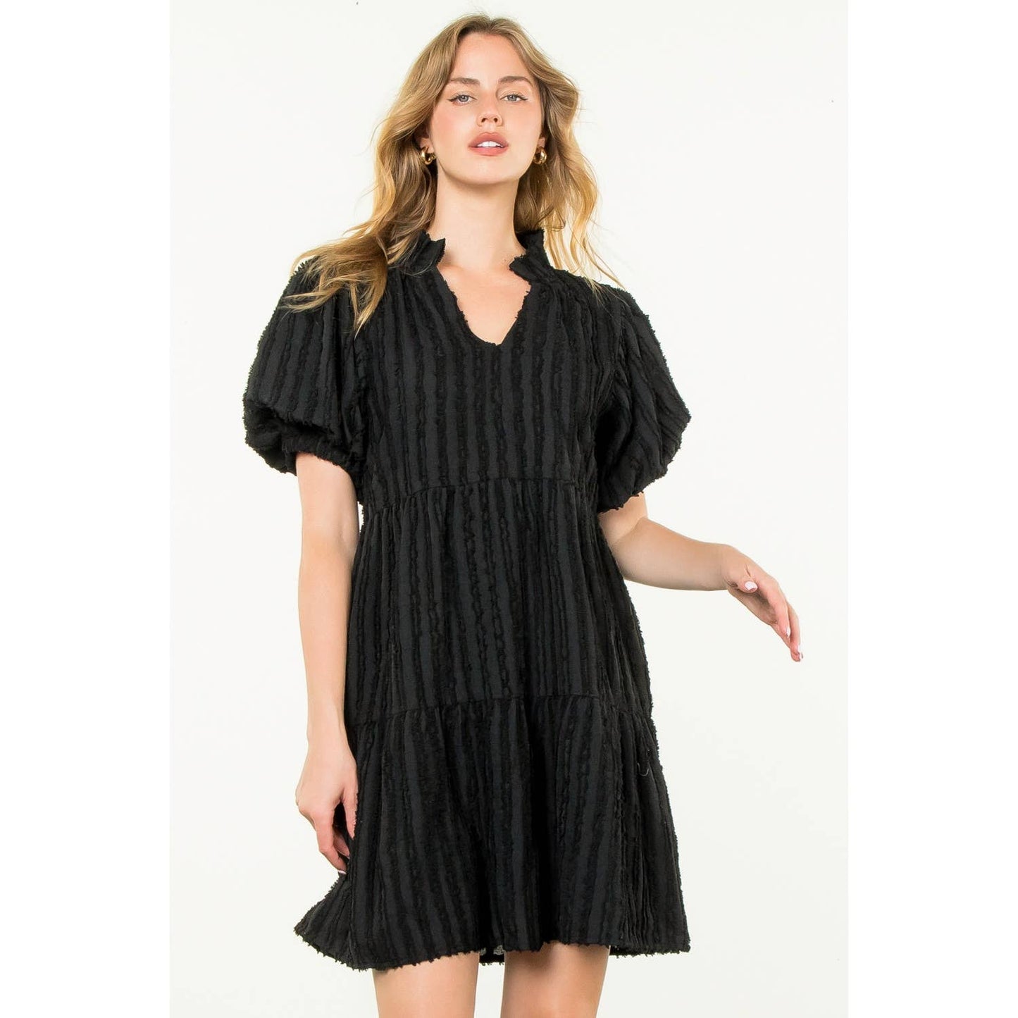 Stella Tiered Puff Sleeve Textured Dress