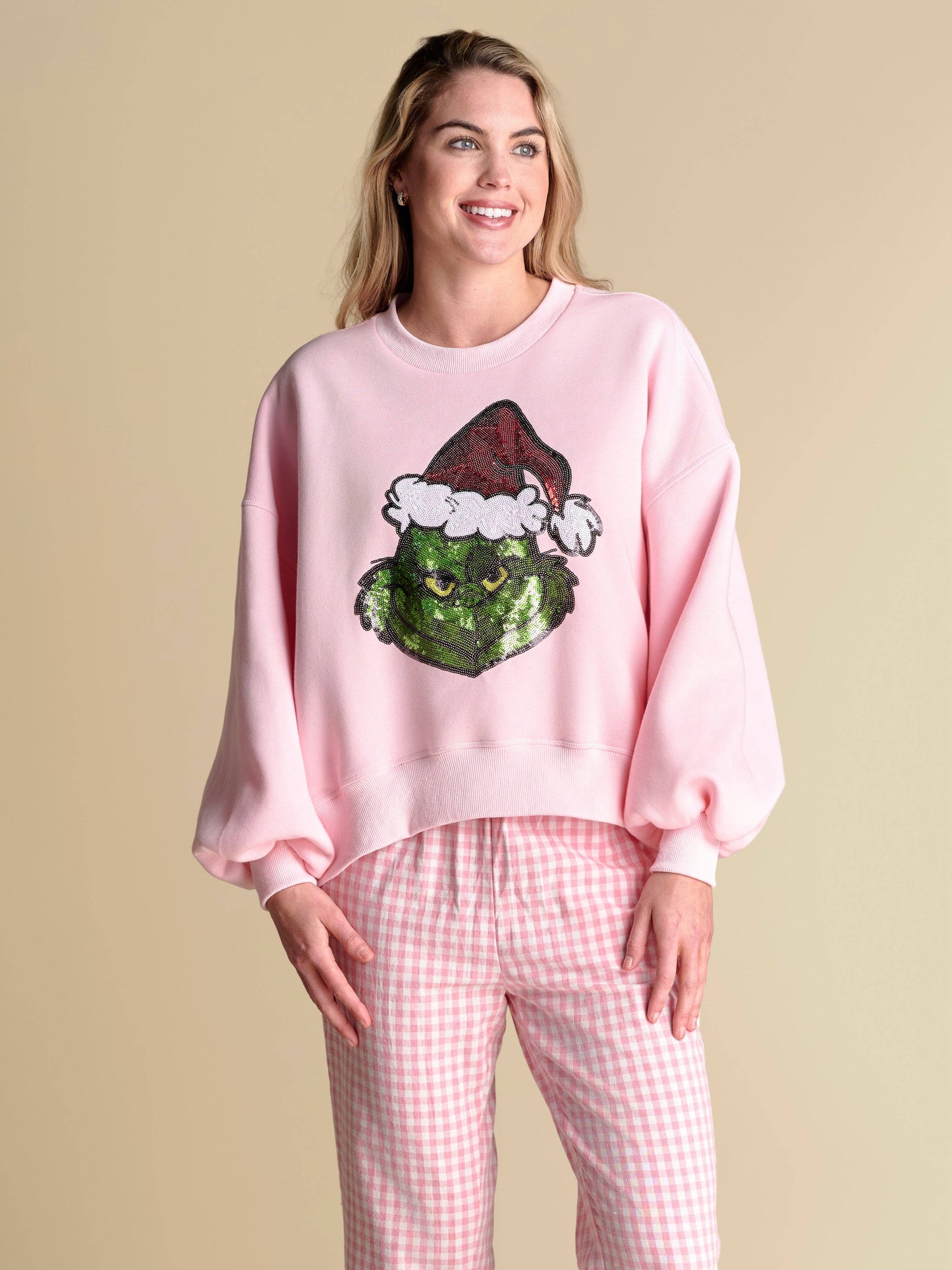 The Sequin Grinch Balloon Sleeve Pullover