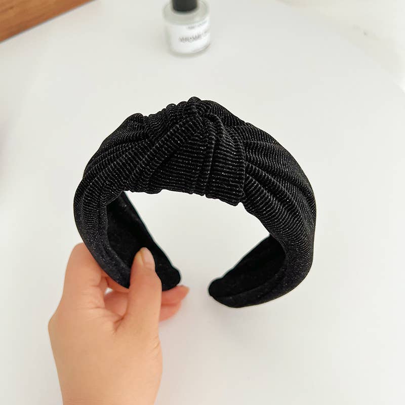Corduroy Metallic Detail Wide Knot Headband: Taupe