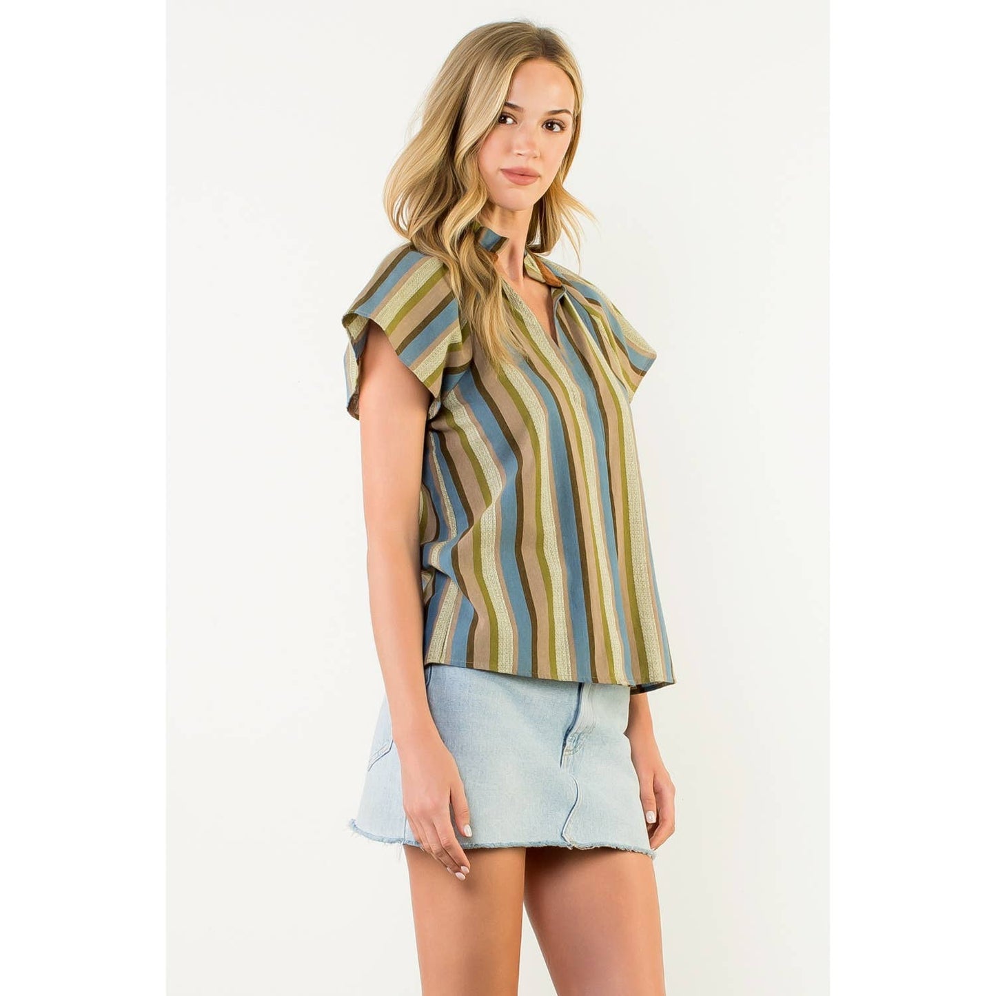 Stanton Short Sleeve Striped V-Neck Top