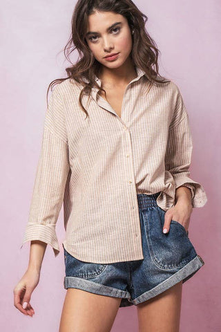Timeless Pinstripe Button Up Shirt: PINK