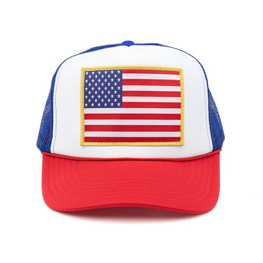 American Flag Patch Trucker Hat: Red White & Blue