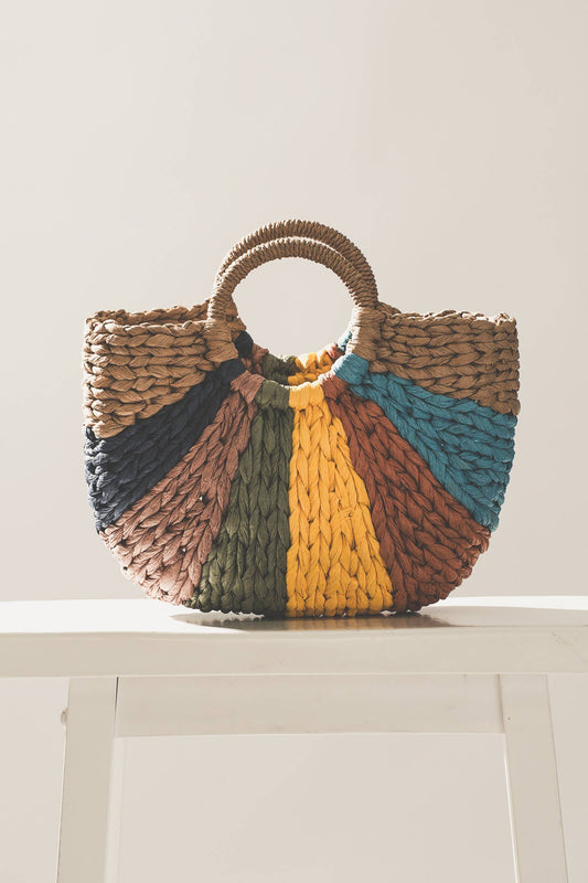 Color Block Woven Straw Bag