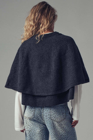 Chloe Button-Front Sweater Cape: CHARCOAL