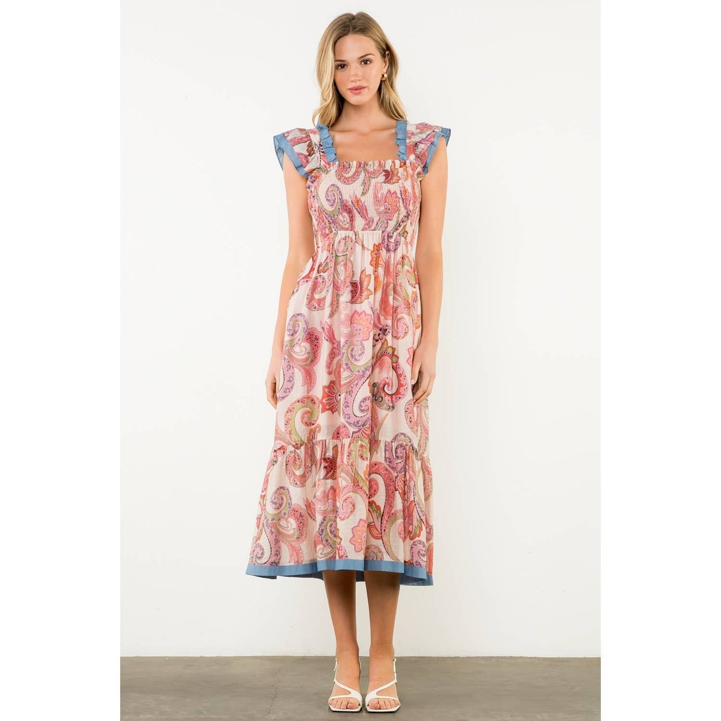 Luna Smocked Flutter Sleeve Paisley Print Maxi Dress