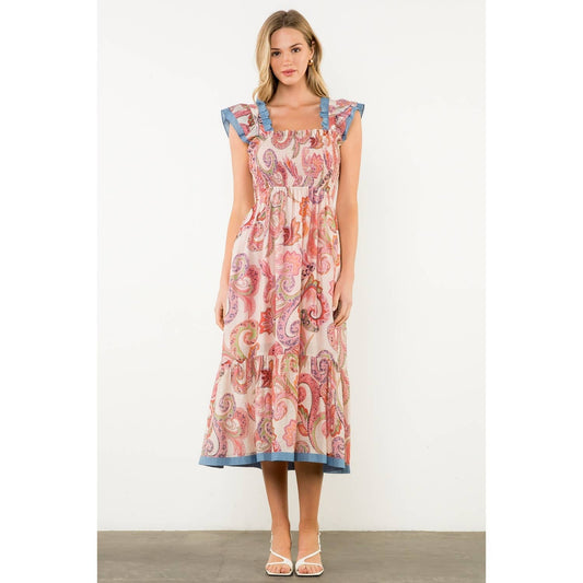 Luna Smocked Flutter Sleeve Paisley Print Maxi Dress