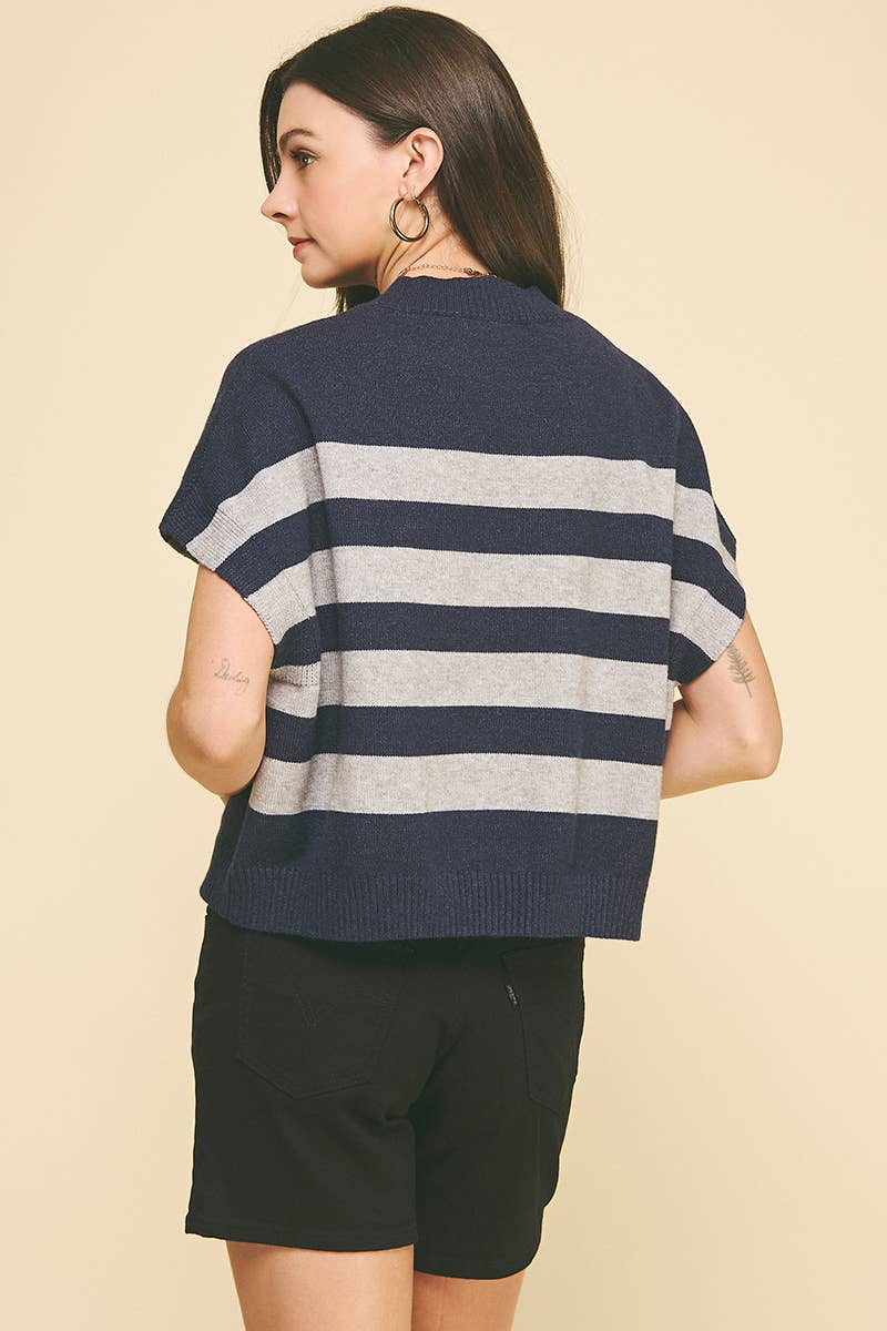 STRIPE SWEATER VEST - 4739WA: WINE/PINK / M