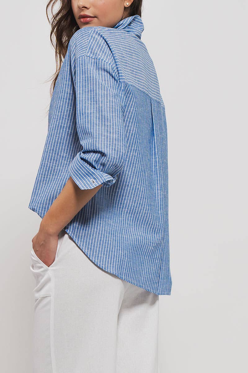 Timeless Pinstripe Button Up Shirt: BLUE