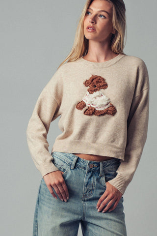 Whimsical Puppy Applique Knit Sweater: NAVY / S/M-3:M/L-3