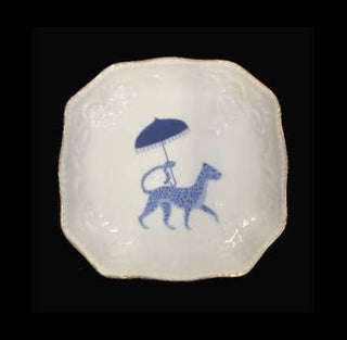 Blue Cheetah With Umbrella Porcelain Bon Bon Tray