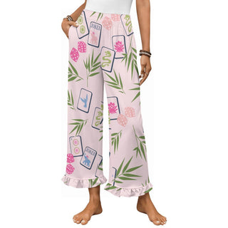 Mahjong Ruffle Pajama Pants | Soft Lounge Pants PJS Palm: White / 2XL