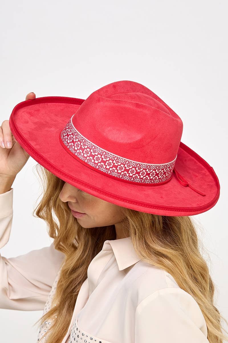 Boho Band Beveled Cowboy Fedora Hat: Ivory