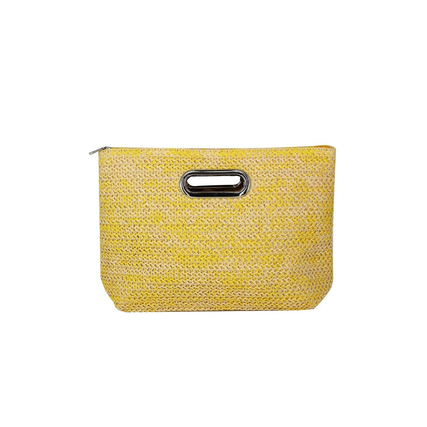 Mixed Color Straw Clutch Bag: Mustard