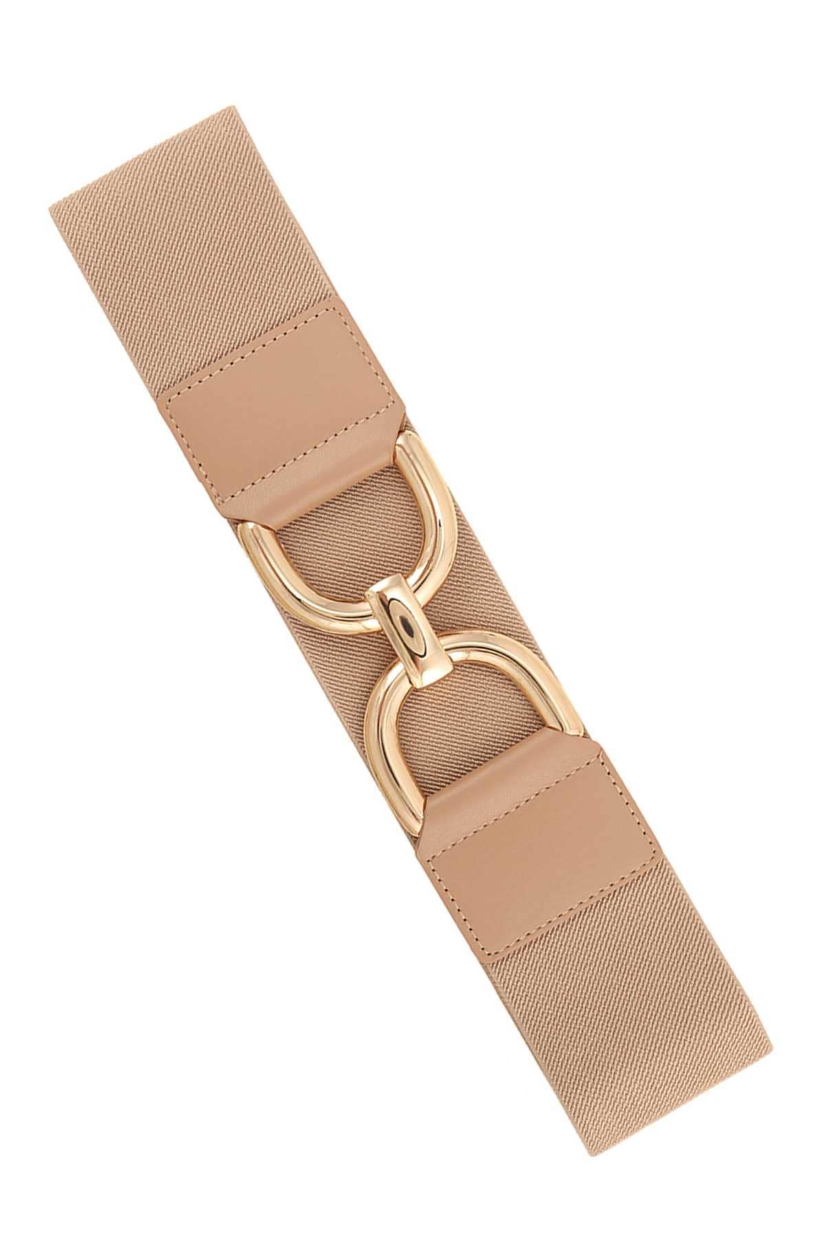 Double Half Circle Metal Buckle Elastic Belt TAUPE