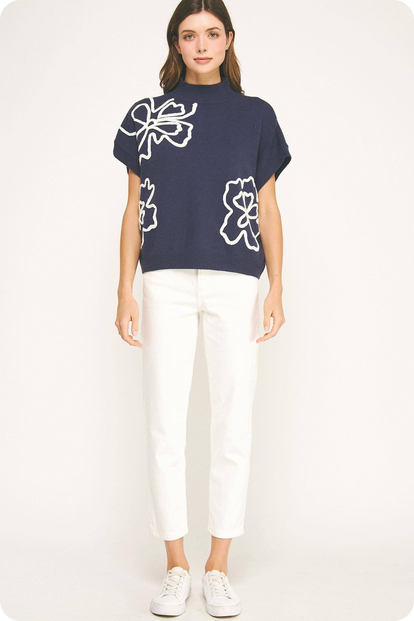 Claire Floral Embroidered Knit Top: Pink