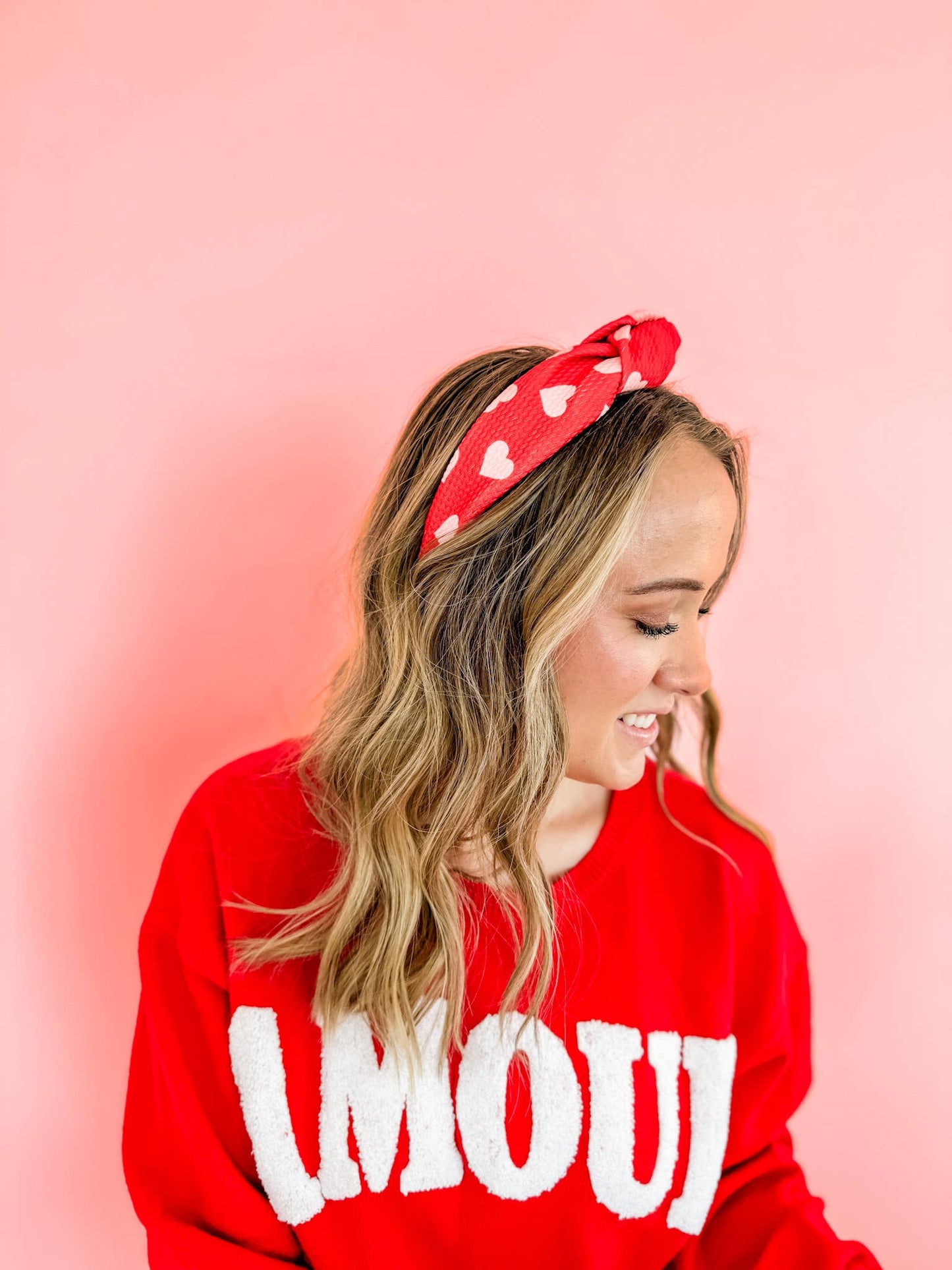 Heart Eyes Structured Headband • Ombre Red Hearts on Pink