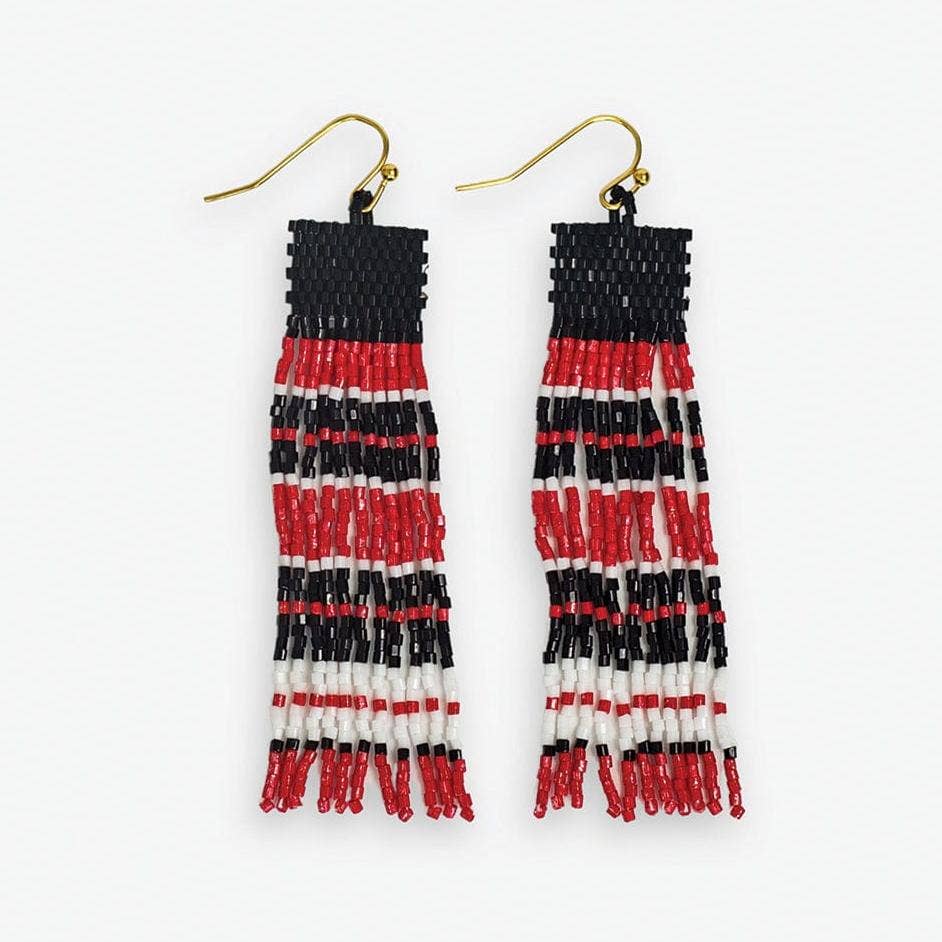 Billie Game Day Mixed Horizontal Stripes Beaded Fringe Earrings