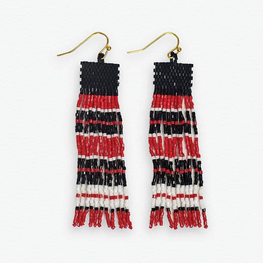 Billie Game Day Mixed Horizontal Stripes Beaded Fringe Earrings