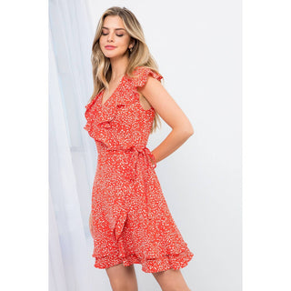 Spotted Ruffle Wrap Dress