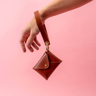 Chestnut Brown Veg Tan Leather Wristlet Wallet Set