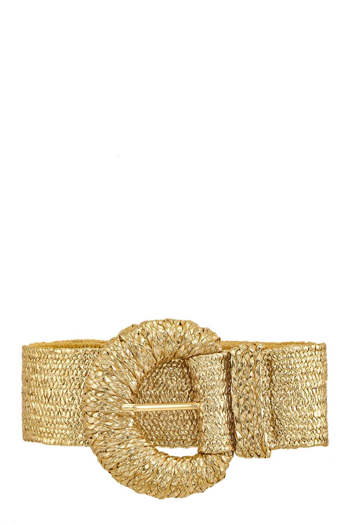 HALF CIRCLE BUCKLE METALLIC STRAW BELT: Gold