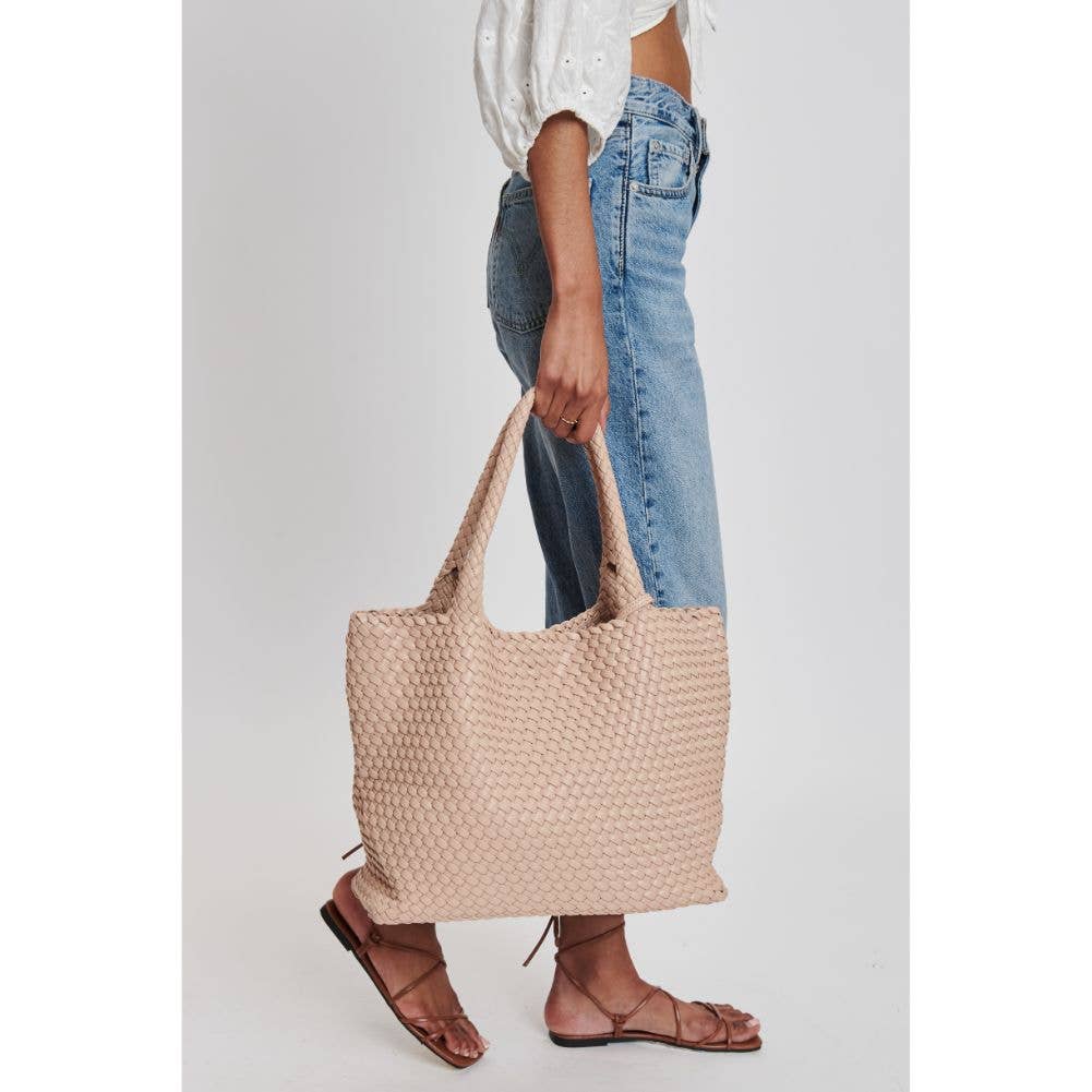 Solana Woven Vegan Leather Tote: Burgundy