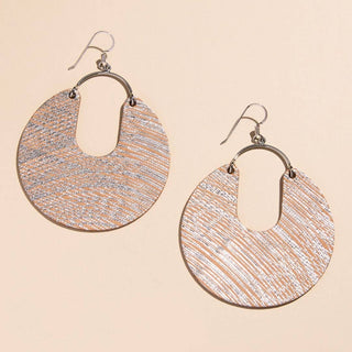 Beige Metallic Lattice Leo Leather Statement Hoop Earrings: Gold