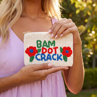Bam Dot Crack Poppy Beaded Coin Pouch: IVORY